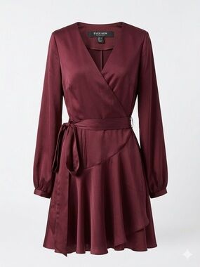 Ever New NWT Long Sleeve Wrap Mini Dress Burgundy Size US 4 - READ (fabric note)